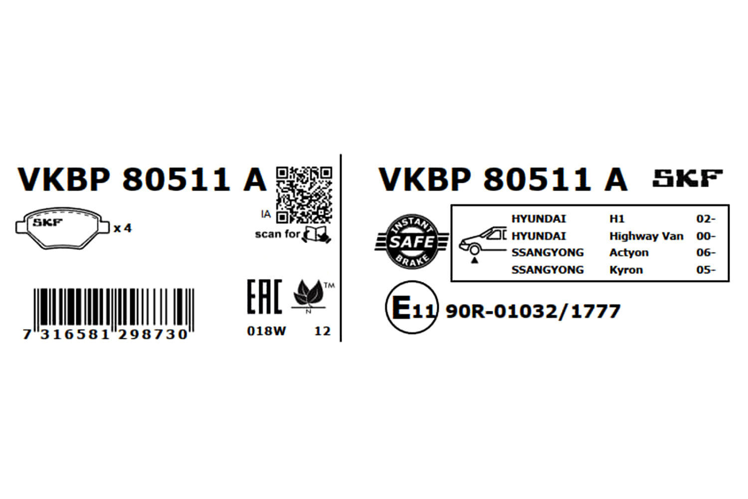 SKF VKBP 80511 A Bremsbelagsatz, Scheibenbremse